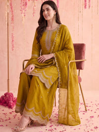 Mamicha Women Ethnic Motifs Embroidered Thread Work Straight Kurta with Palazzos & Dupatta