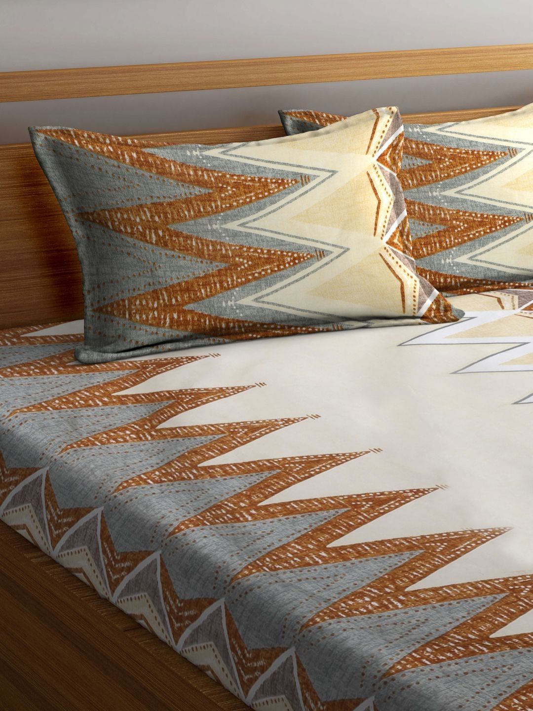 Myntra Elegant Homes Grey & Brown 300 TC King Bedsheet with 2 Pillow Covers