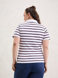 SASSAFRAS Curve Women Striped Polo Collar T-shirt