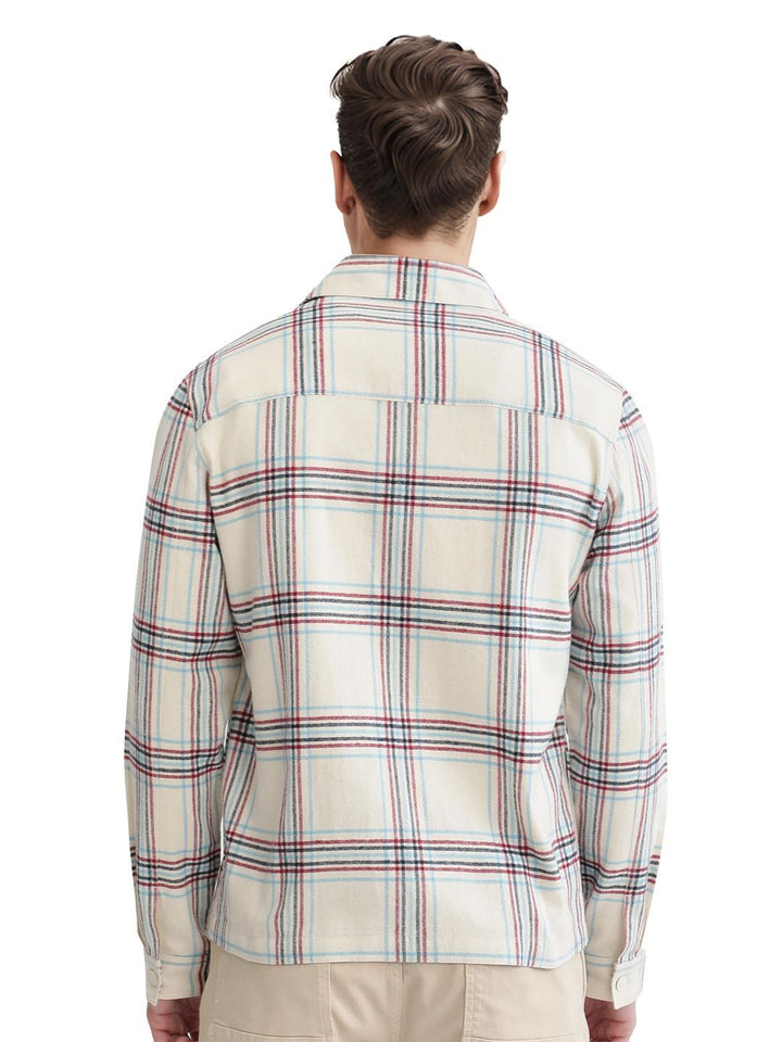 RARE RABBIT Men Checked Cotton Open Front Jacket with Embroidered