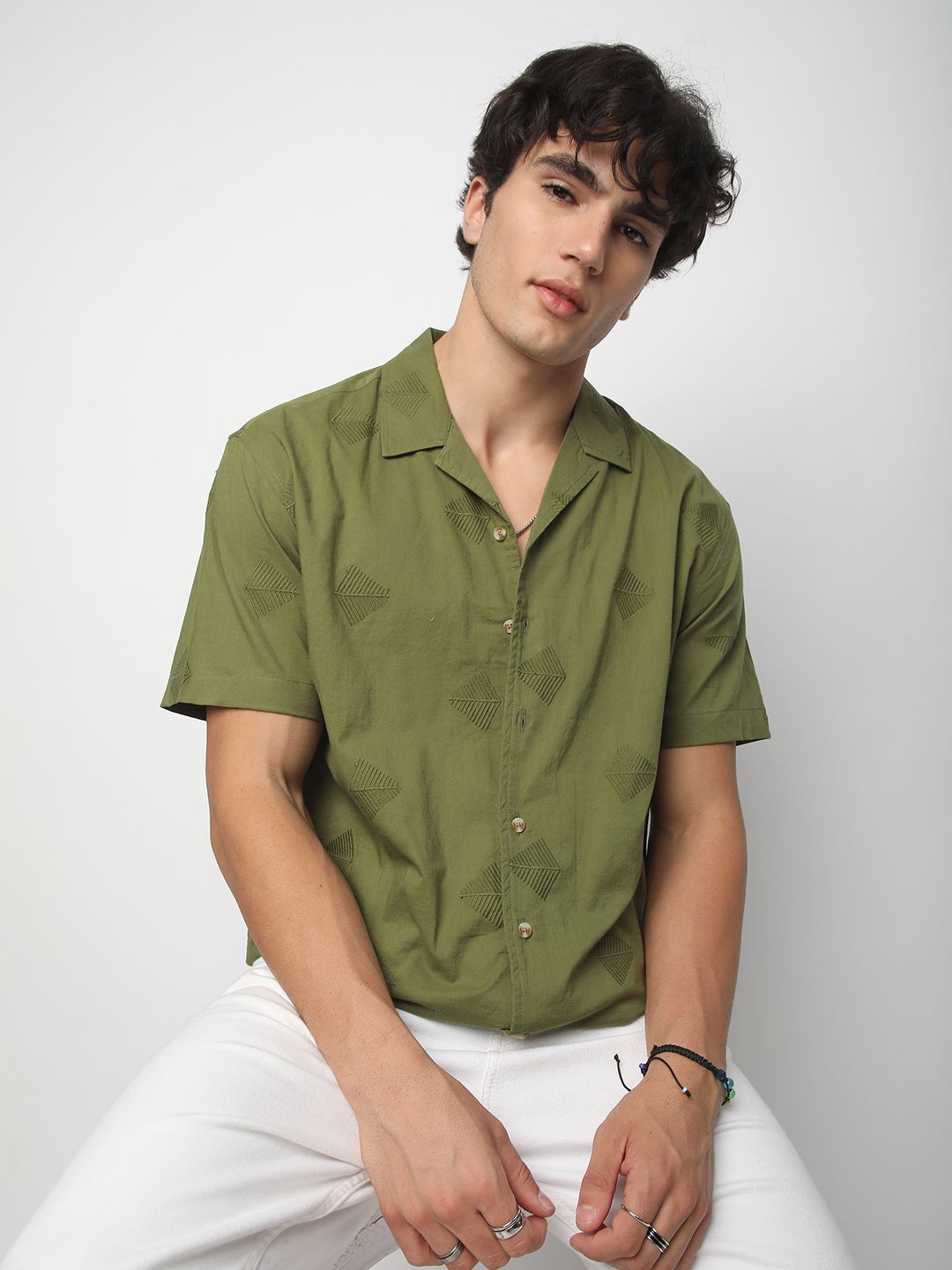 VASTRADO Men Classic Cuban Collar Conversational Printed Cotton Oversized Casual Shirt