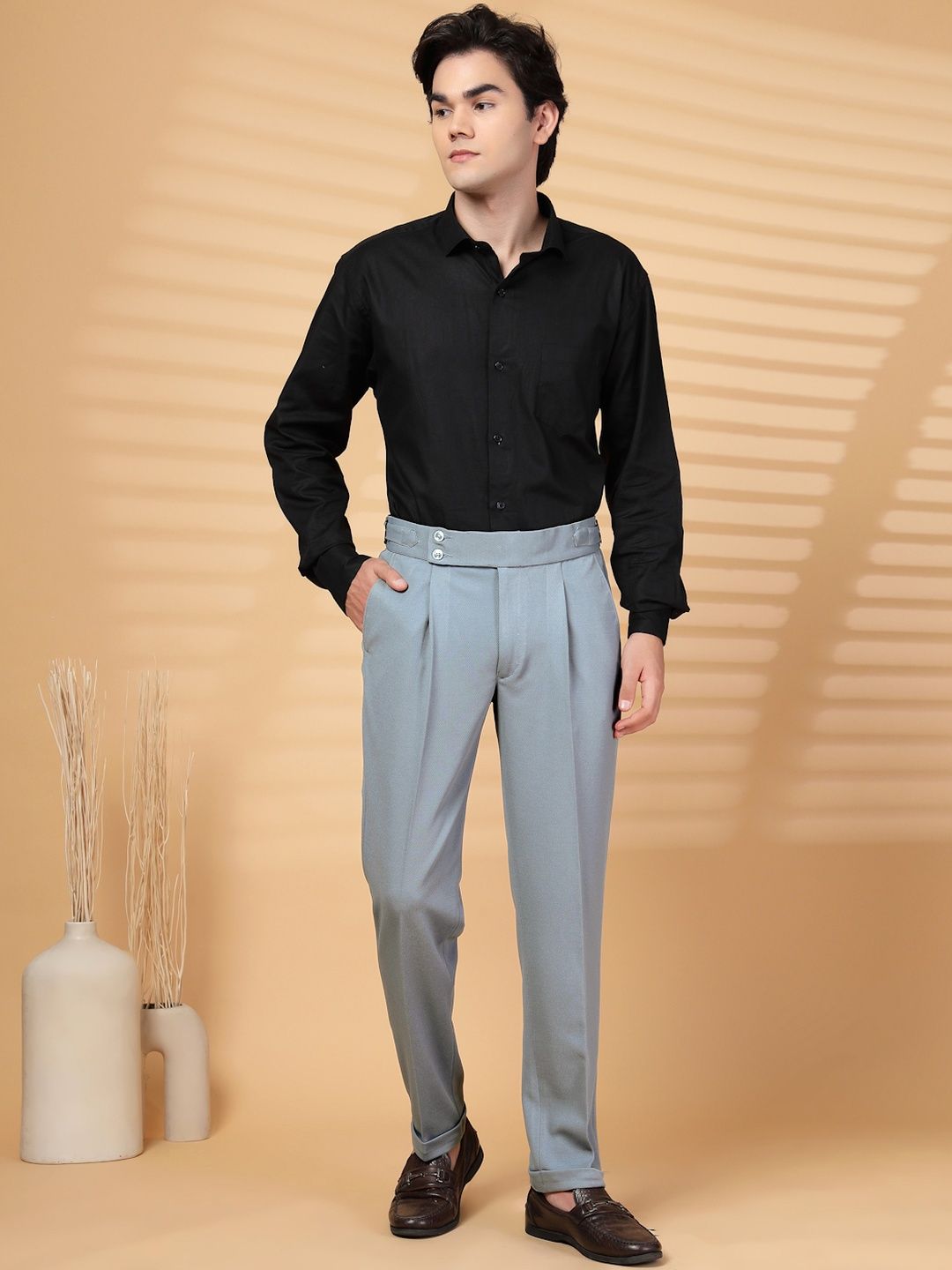 KLOTTHE Men Grey Lycra Formal Formal Trousers