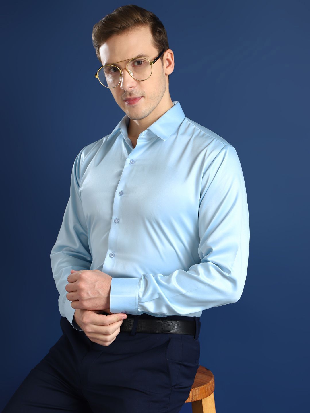 Hancock Men Spread Collar Solid Slim Fit Party Shirt