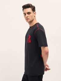 THE BEAR HOUSE Men Typography Printed Round Neck Cotton Oversized T-shirt