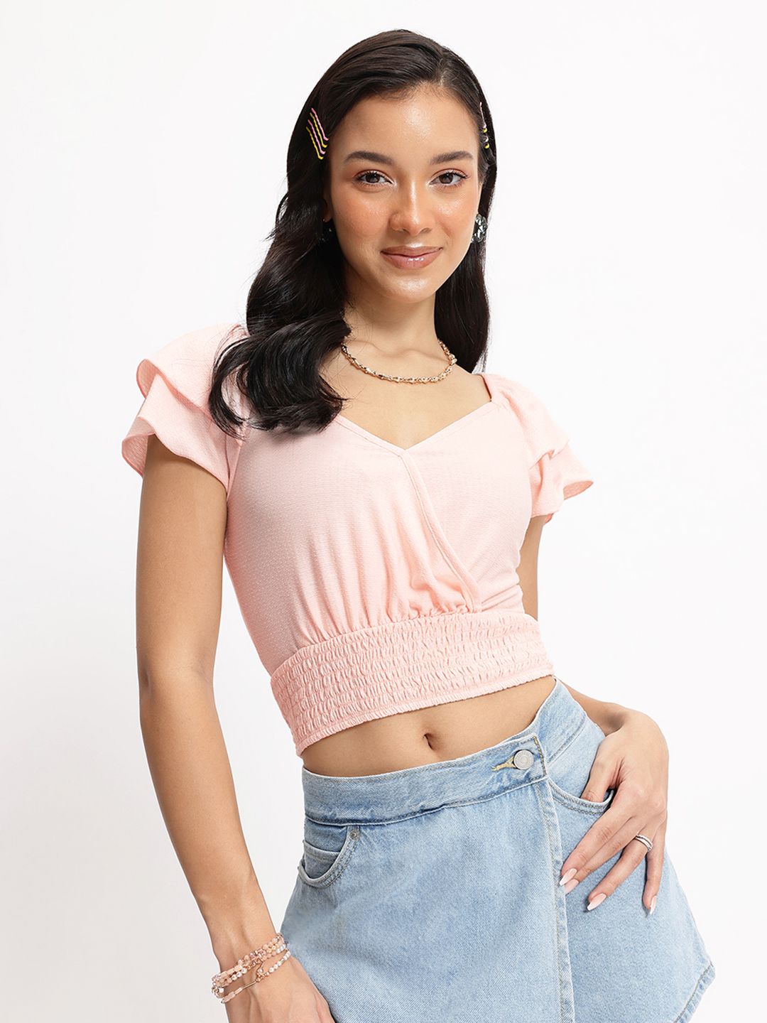 DressBerry Wrap Charisma V-Neck Smocked Blouson Top
