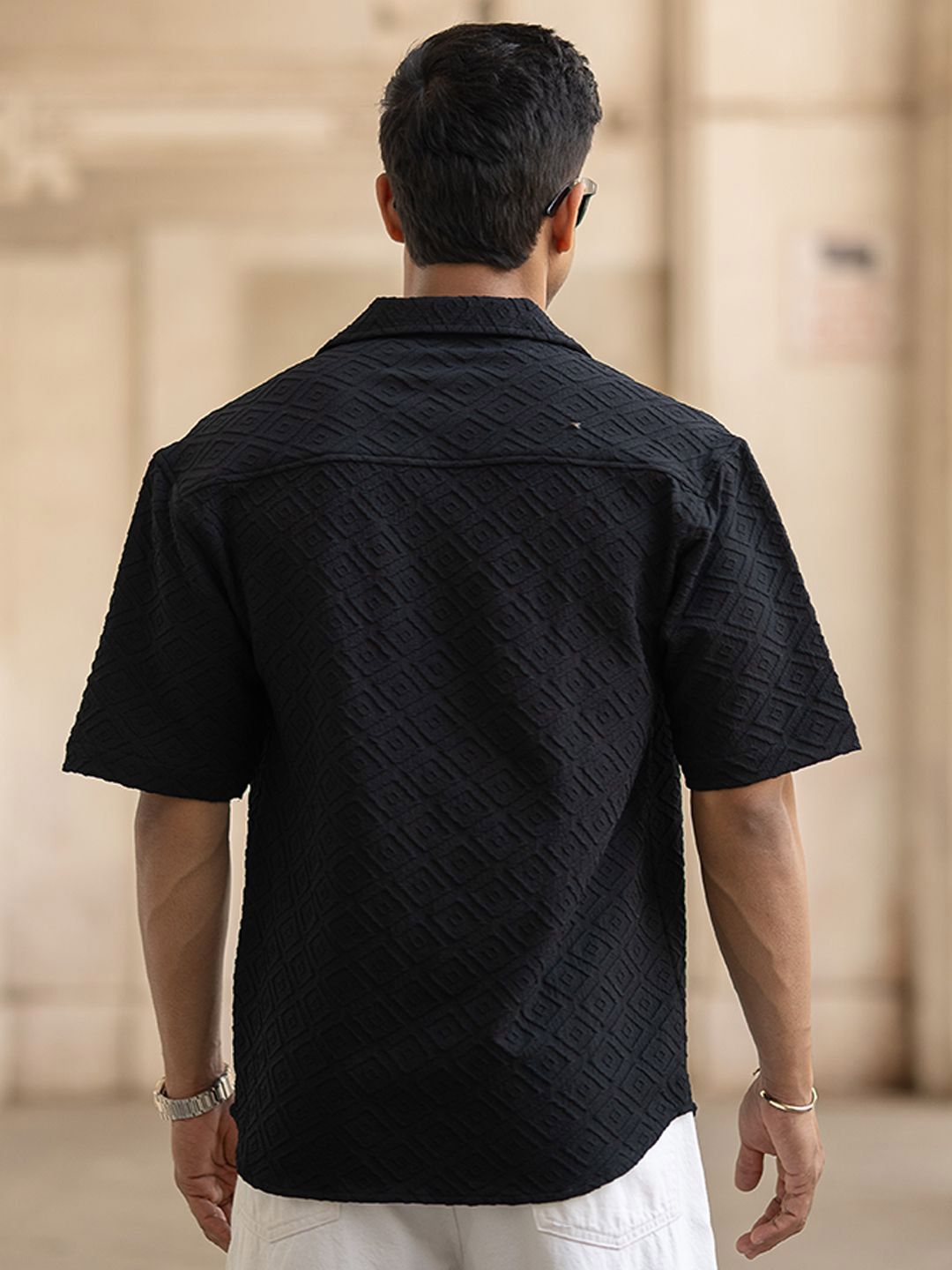 Powerlook Men Oversized Fit Cuban Collar Textured Casual Shirt