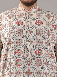SOJANYA PLUS Plus Size Lelaki Motif Etnik Bercetak Cotton Linen Kurta Lurus Dengan Piyama