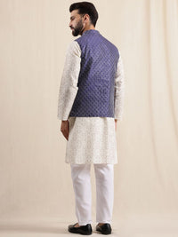 Anouk Men Ikat Printed Kurta dengan Piyama & Sulam Jaket Nehru
