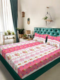 KLOTTHE Pink Floral Cotton 300 TC King Fine Bedsheet with 2 Pillow Covers-98 x 89 inches