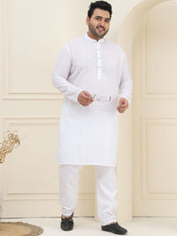 SOJANYA PLUS Plus Size Floral Embroidered Pure Cotton Straight Kurta with Pyjamas