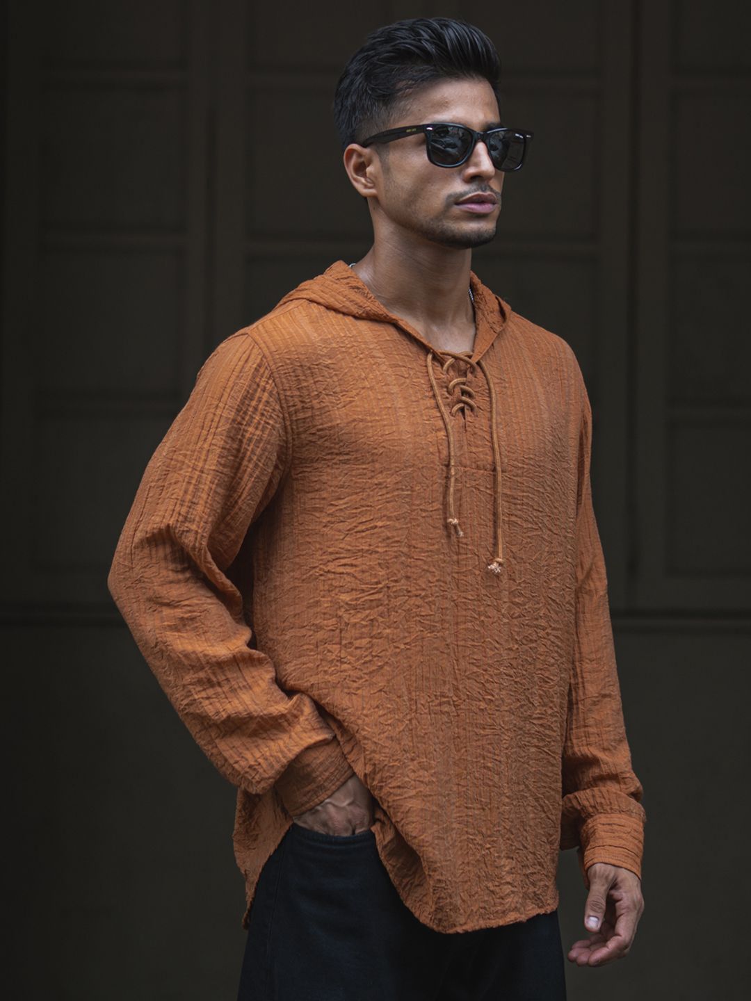 Powerlook Men Hood Solid Casual Shirt