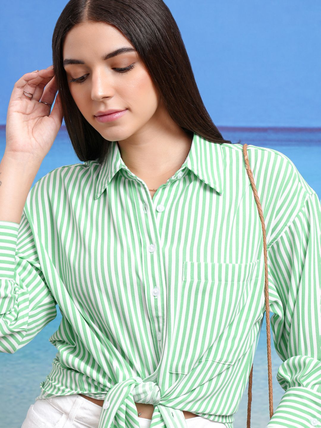 Tokyo Talkies Women Striped Relaxed Drop Shoulder Shirt