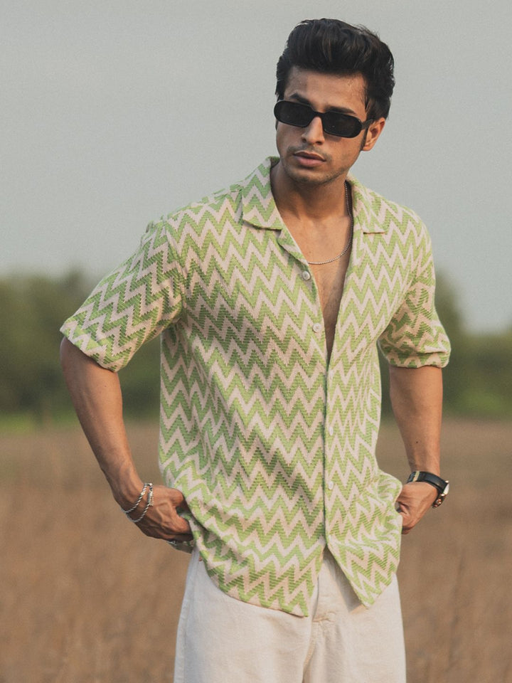 Powerlook Men Geometric Printed Cuban Collar India Slim Casual Shirt