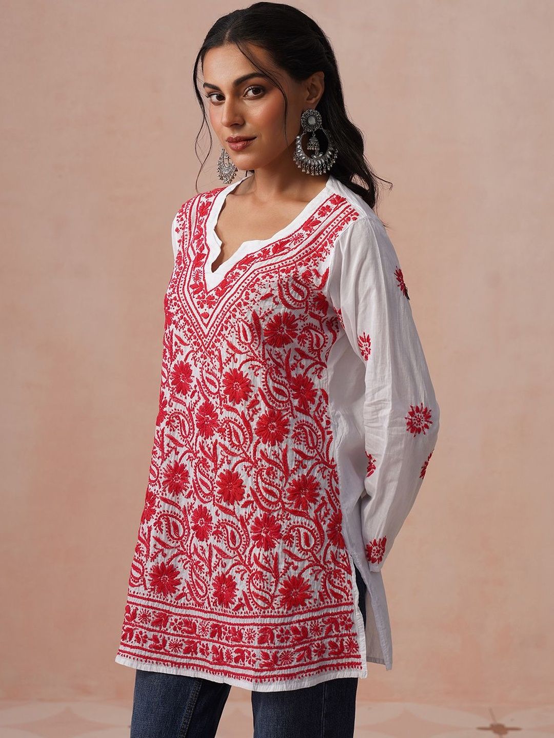 Rumah Wanita Chikankari Kurta Chikankari Sulaman Bunga