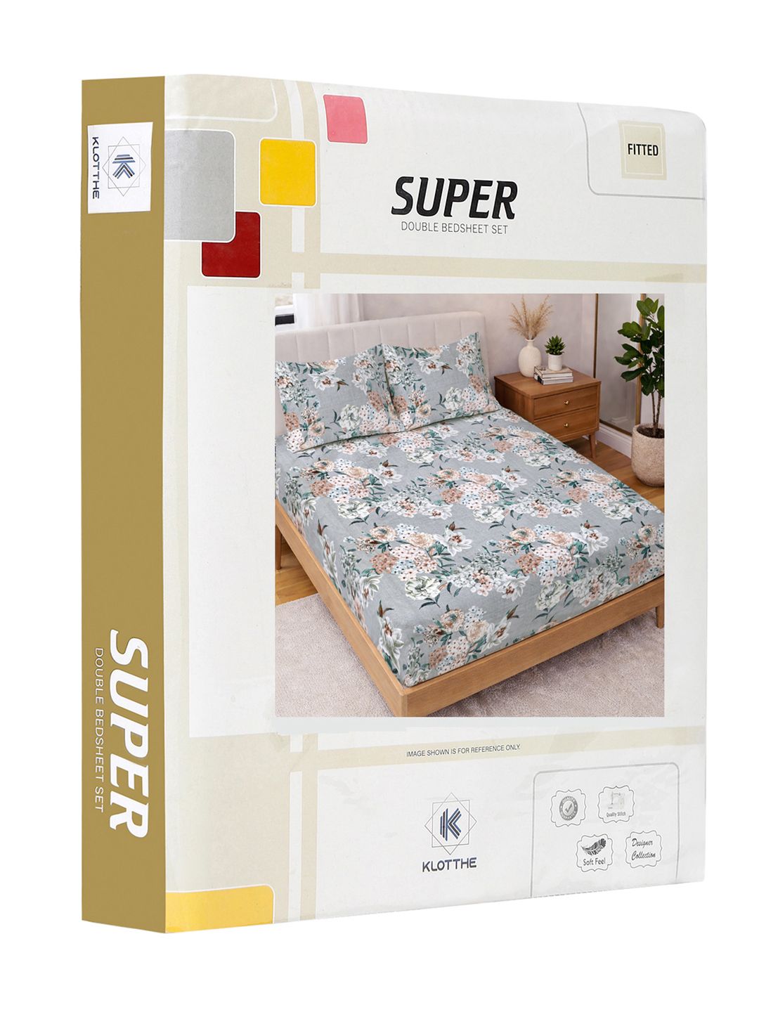 KLOTTHE Grey & Peach Printed 300 TC Double Bedsheet Dengan 2 Sarung Bantal- 2.5 m x 2.25 m