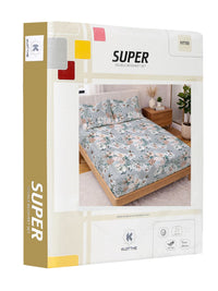 KLOTTHE Grey & Peach Printed 300 TC Double Bedsheet Dengan 2 Sarung Bantal- 2.5 m x 2.25 m