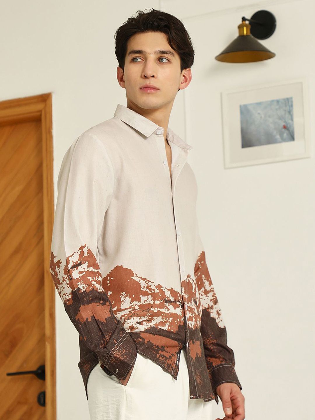 Campus Sutra Comfort Abstract Mountain Printed Spread Collar Casual Shirt