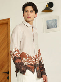 Campus Sutra Comfort Abstract Mountain Printed Spread Collar Casual Shirt