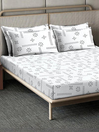KLOTTHE White Printed Dilengkapi 400TC Kapas Tulen Cadar Super King & 4 Sarung Bantal