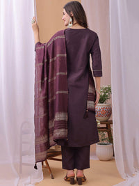 KALINI Yoke Design Sequinned Straight Kurta With Trousers And Dupatta