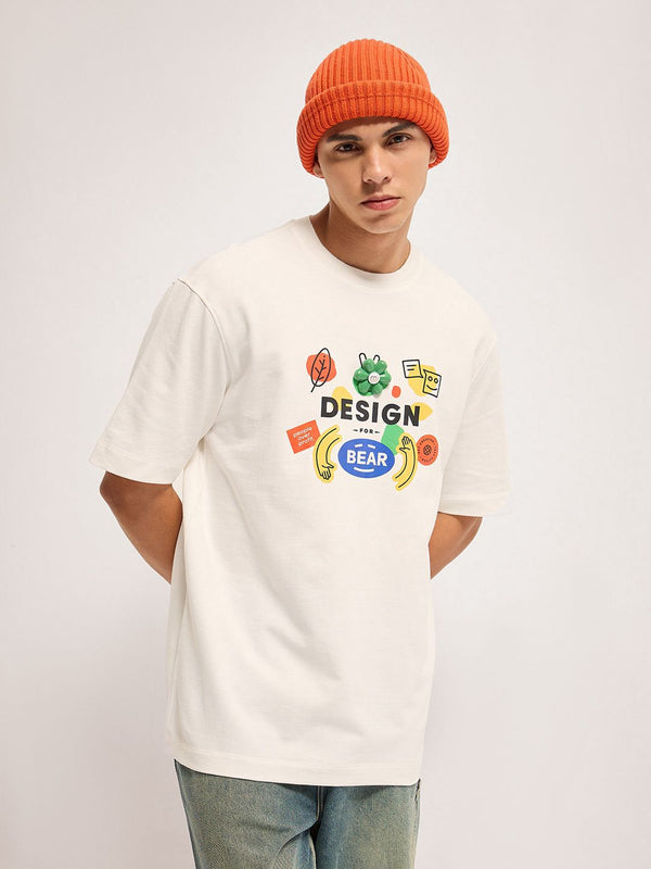 THE BEAR HOUSE Men Graphic Printed Round Neck Cotton Oversized T-shirt
