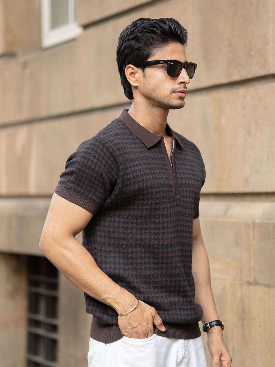 Powerlook Men Abstract Printed Polo Collar Cotton T-shirt