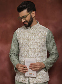 Anouk Ethnic Motifs Embroidered Regular Thread Work Kurta with Churidar & Nehru Jacket