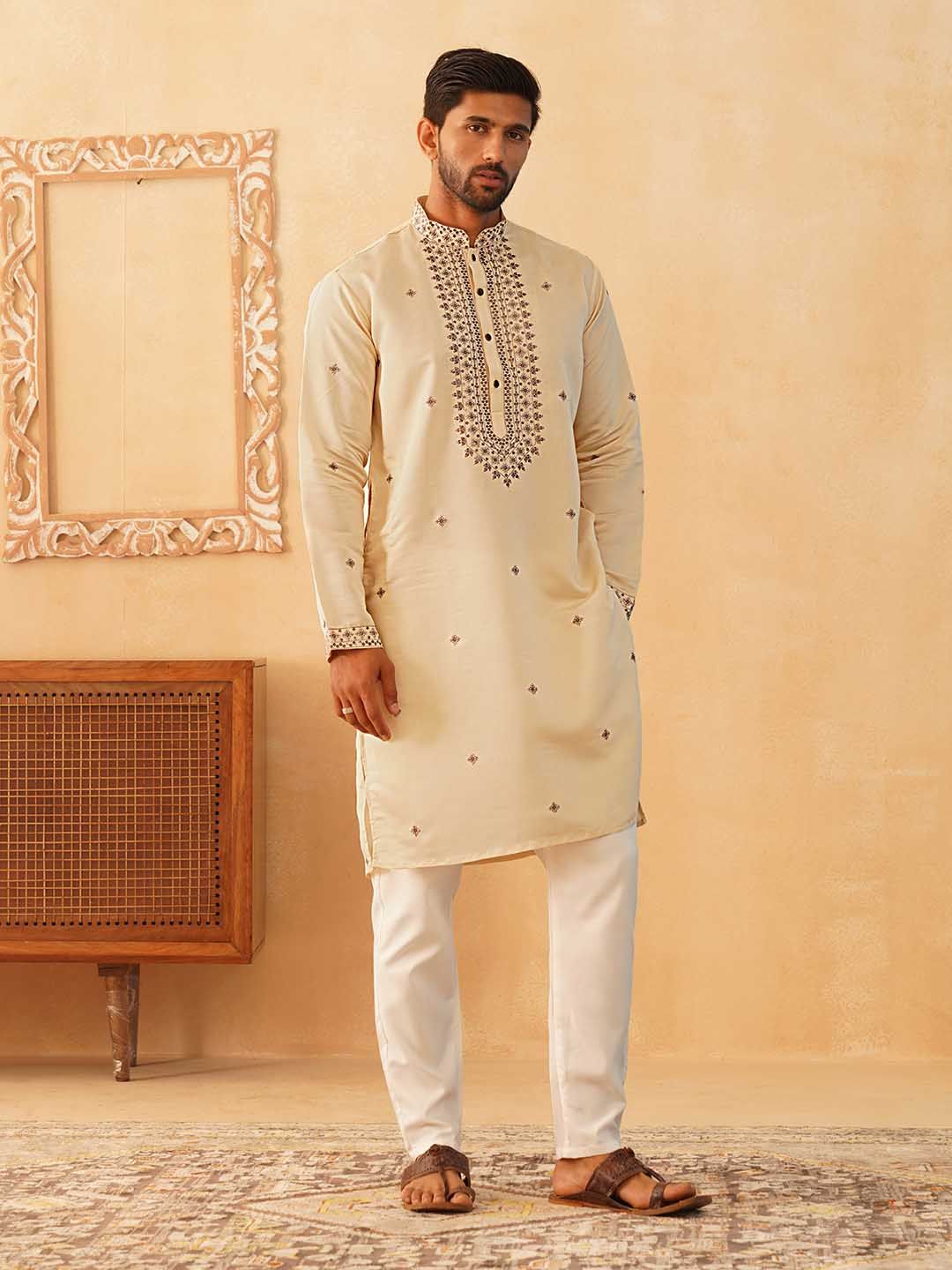 Jompers Floral Embroidered Sequinned Straight Kurta with Pyjamas