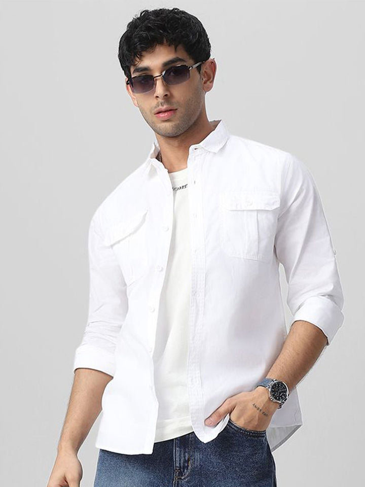 Urbano Fashion Men Spread Collar Solid Cotton Casual Shirt