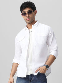 Urbano Fashion Men Spread Collar Solid Cotton Casual Shirt