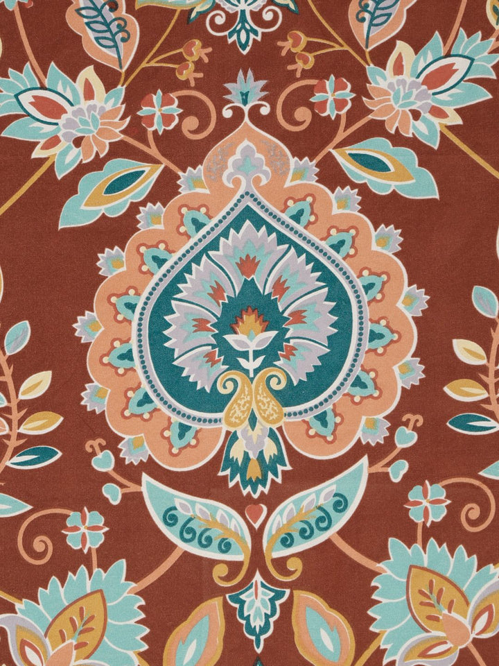 Aura Rust & Blue Printed 300 TC Set Cadar King 2.5 m x 2.25 m