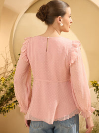 Antheaa Women Puff Sleeves Chiffon A-Line Top