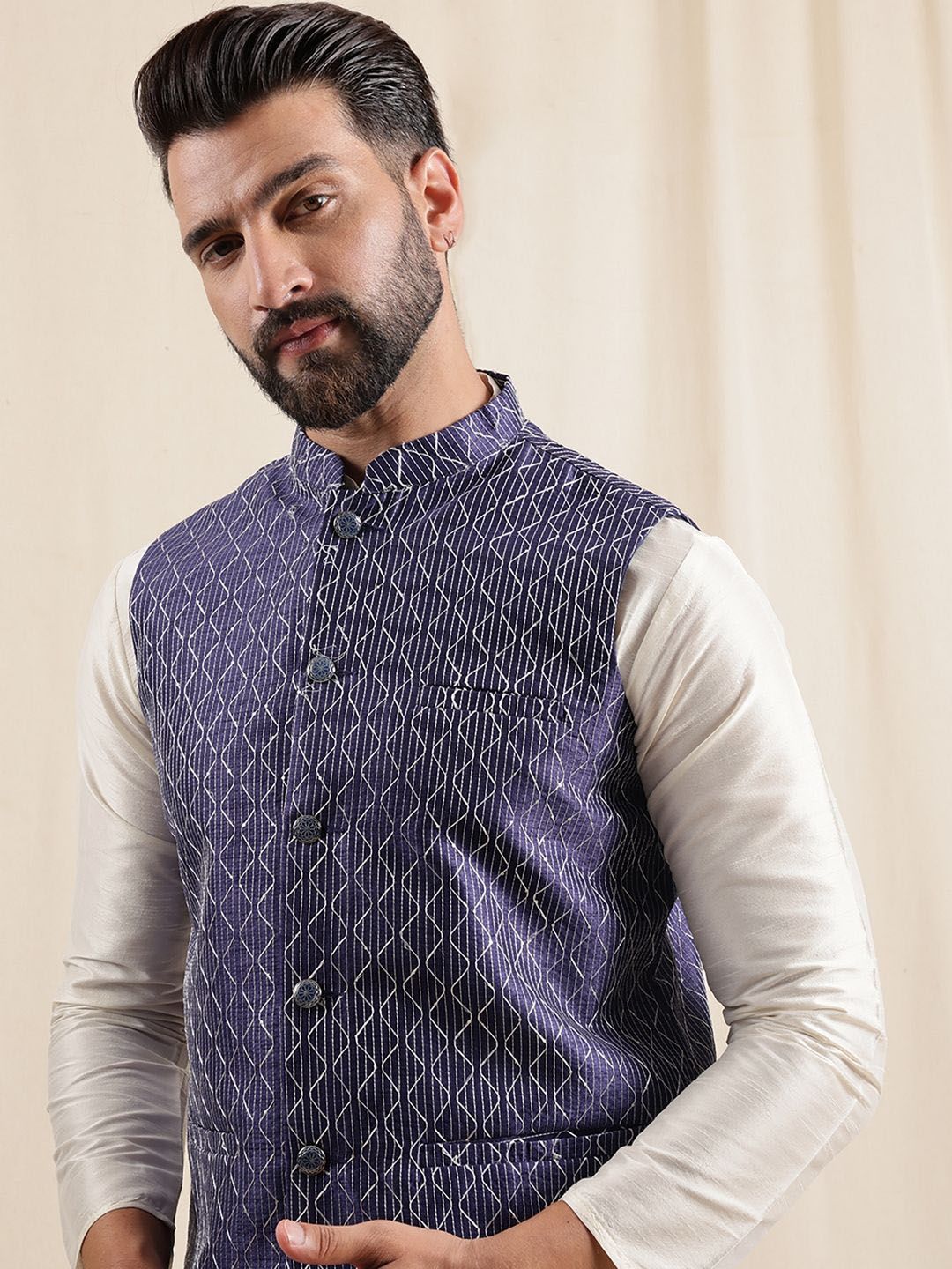 Anouk Mandarin Collar Straight Kurta With Pyjamas