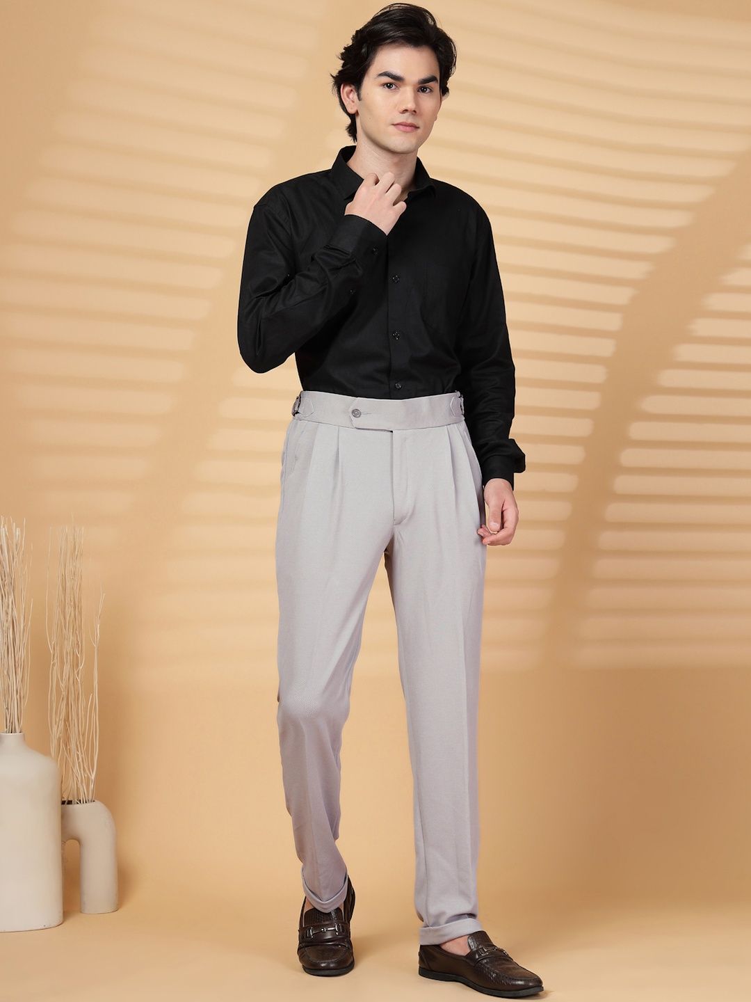 KLOTTHE Men Grey Lycra Formal Formal Trousers