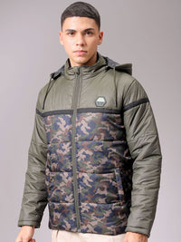 The Indian Garage Co Men Hooded Camouflage Printed Casual Puffer Jacket
