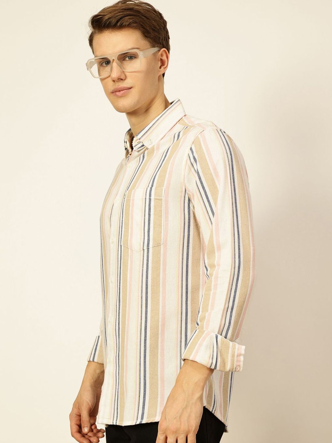 Thomas Scott Men Premium Slim Fit Opaque Striped Casual Shirt