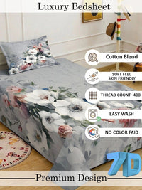 KLOTTHE Grey Floral Dilengkapi 400 TC Single Cadar 7D dengan 1 Sarung Bantal