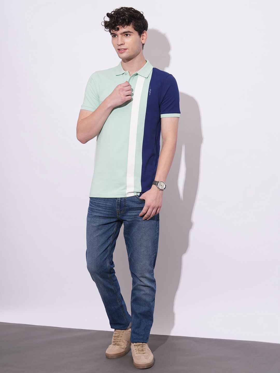 Being Human Men Colourblocked Polo Collar Cotton T-shirt