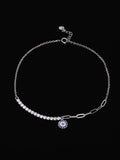 PANASH 925 Sterling Silver Rhodium-Plated Cubic Zirconia Studded Charms Bracelet