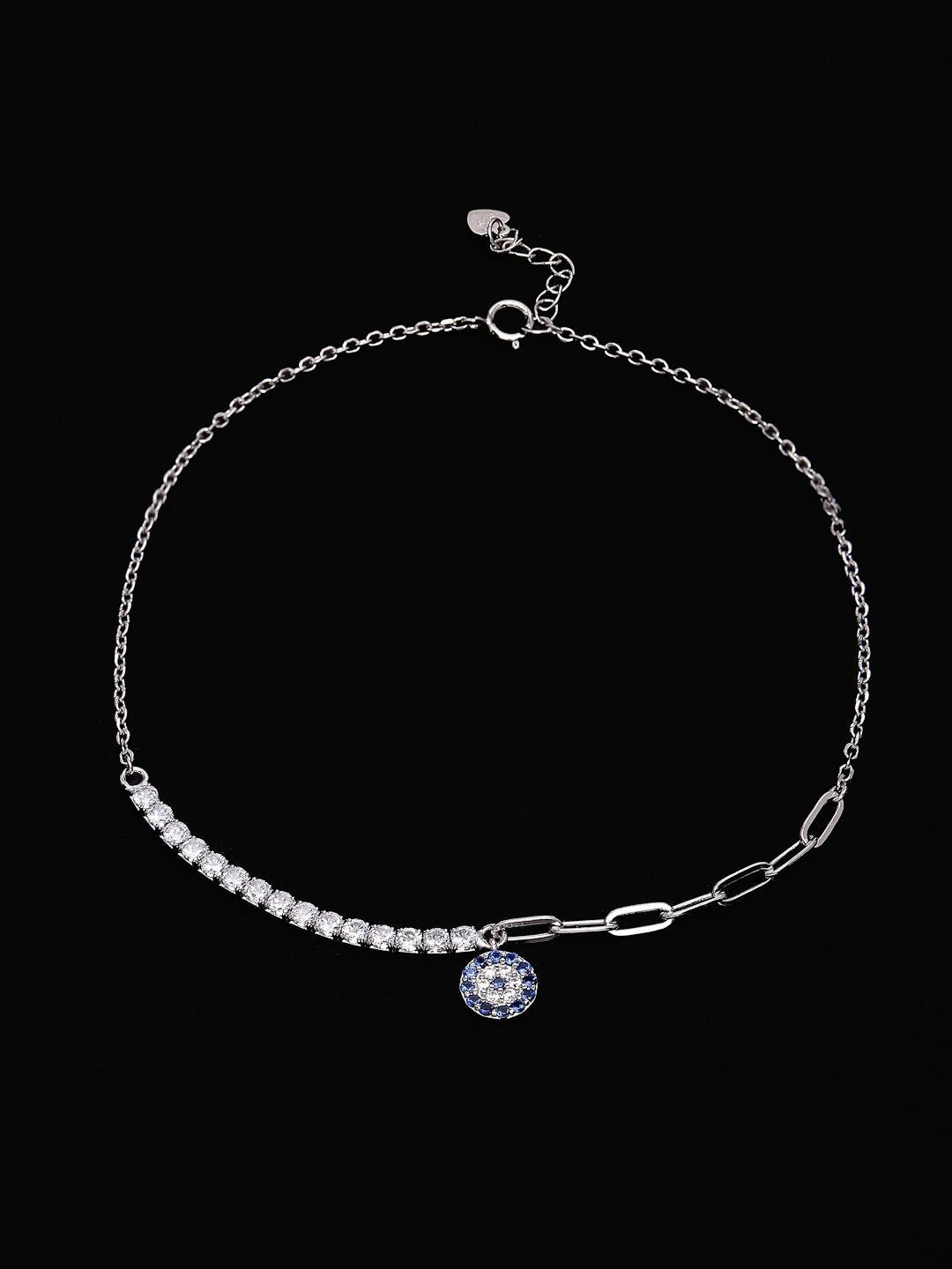 PANASH 925 Sterling Silver Rhodium-Plated Cubic Zirconia Studded Charms Bracelet