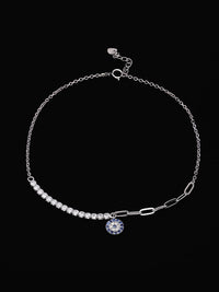 PANASH 925 Sterling Silver Rhodium-Plated Cubic Zirconia Studded Charms Bracelet