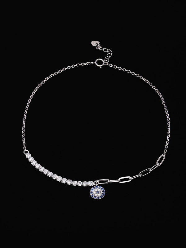 PANASH 925 Sterling Silver Rhodium-Plated Cubic Zirconia Studded Charms Bracelet