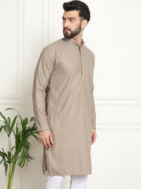 SOJANYA Motif Etnik Bersulam Kolar Mandarin Benang Kerja Kurta Lurus Kapas Tulen