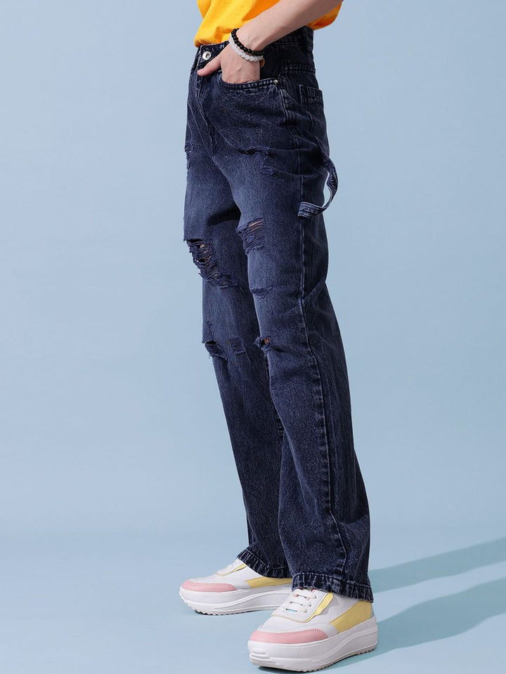 STREET 9 Women Comfort Slash Knee Light Fade Wide Leg Cotton Denim Jeans