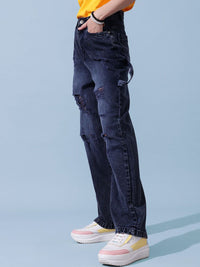 STREET 9 Women Comfort Slash Knee Light Fade Wide Leg Cotton Denim Jeans
