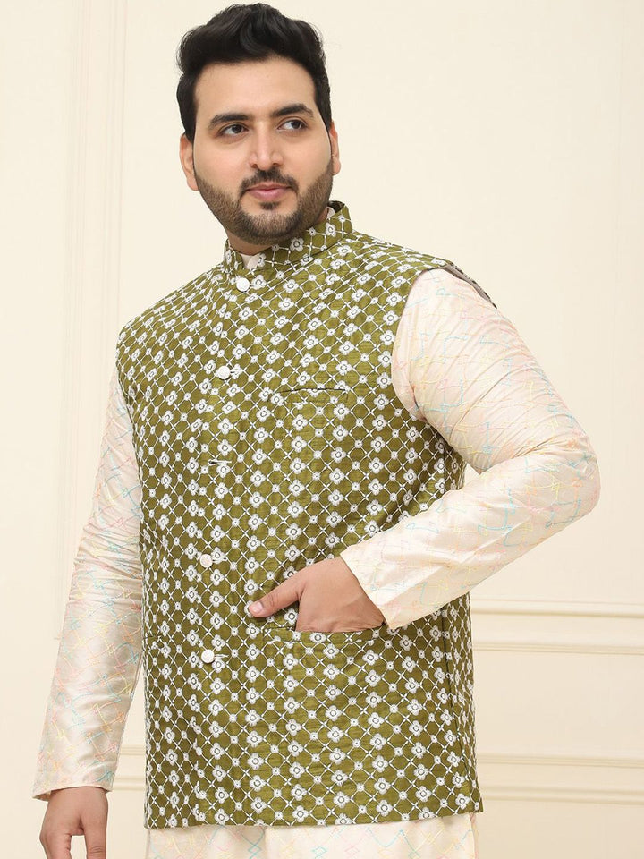 SOJANYA PLUS Jaket Sulam Lelaki Nehru Plus Size