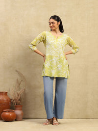 Rumah Chikankari Wanita Kapas Hijau Chikankari Sulam Kurti