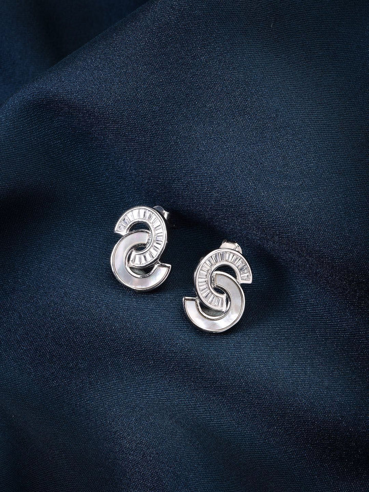 PANASH 925 Sterling Silver Bersalut Rhodium Ibu Mutiara & Stud Bertampal CZ