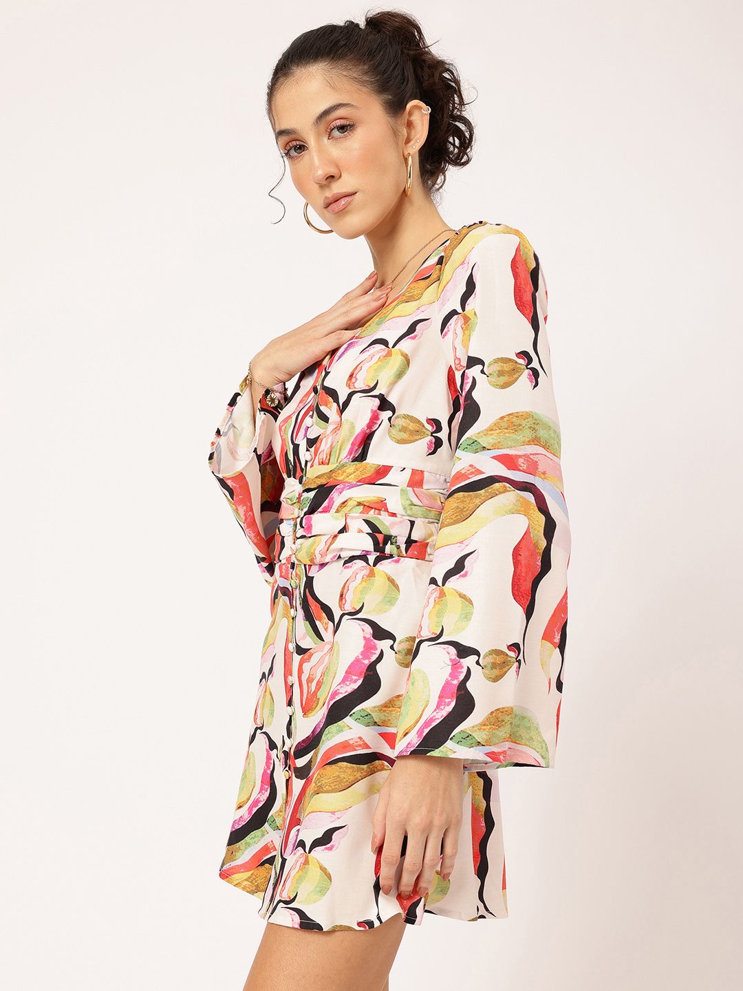 DressBerry Chromatic Chaos Pleated Smocked Mini Dress