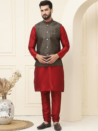 SOJANYA Kurta Kapas Sutera Kolar Mandarin Dengan Jaket Nehru Rekaan Churidar & Tenunan